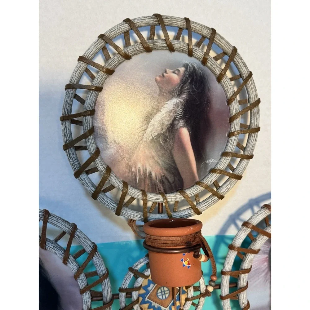 4 Native American plates, & Hanging Plate Holder Lee Bogle Bradford Exchange